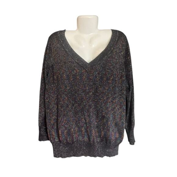Lane Bryant Women's Black w/Colorful Metallic V-Neck Long Slv Sweater Size 18/20 - Picture 1 of 8